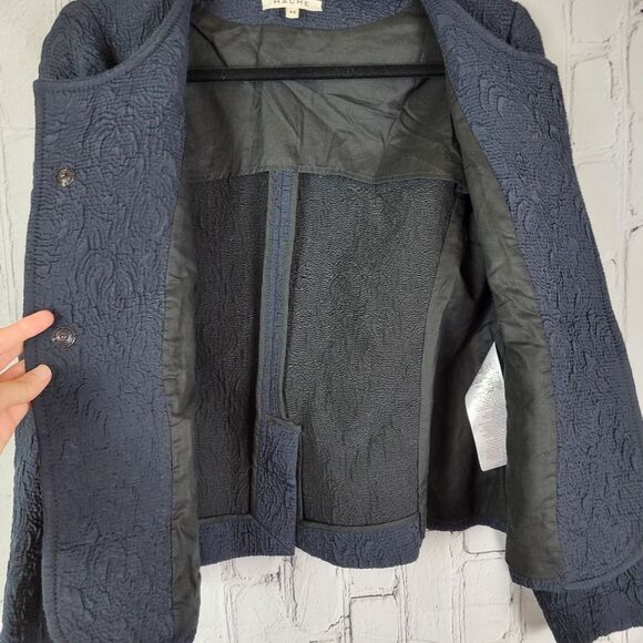 Hache navy blue textured snap front blazer coat top - Picture 8 of 11